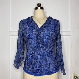 Blue paisley silk top